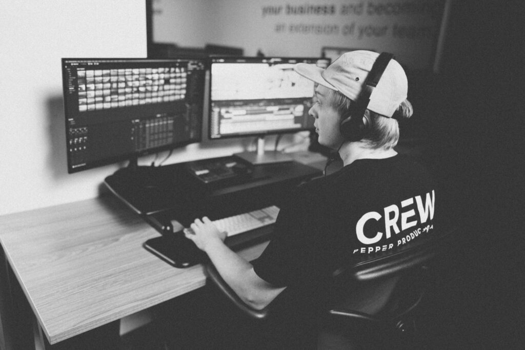 A Pepper Productions editor cutting in the edit suite