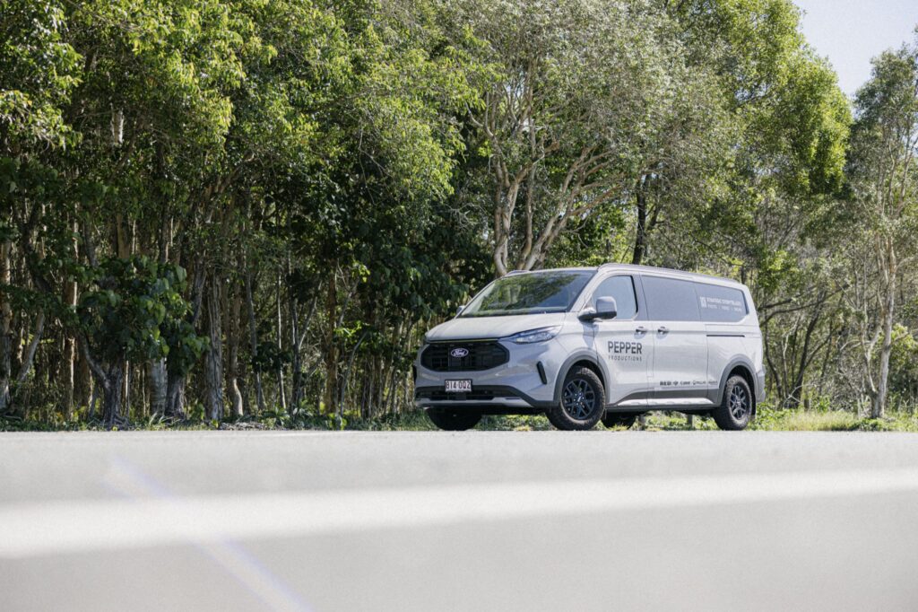 The Pepper Productions Ford Transit Custom Trail on a Sunshine Coast back road